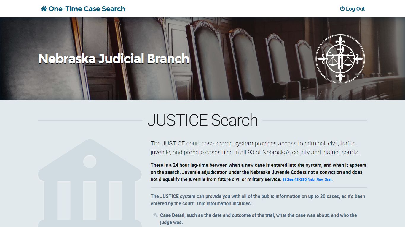 JUSTICE Search - One-Time Case Search | Main Page - Nebraska.gov